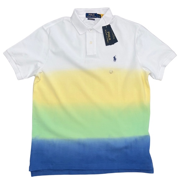 Polo Ralph Lauren Men's Custom Slim Fit Polo Shirt Bright Navy Dip Dye Multi - Picture 11 of 11